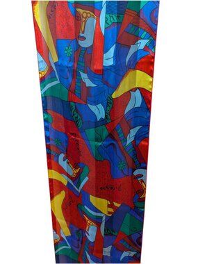 Abstract Picasso-Inspired Scarf 62x12 Art Design Statement Piece Avant Garde